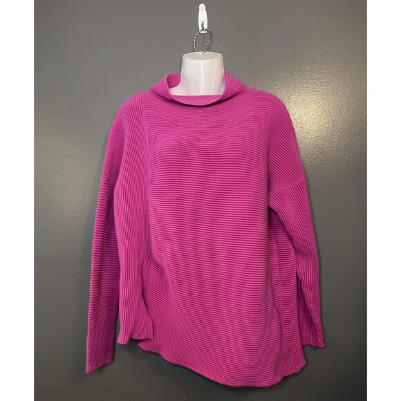 French Connection Sweater Womens Large Pink Ribbed Mock Neck Cotton Pullover - Picture 1 of 9